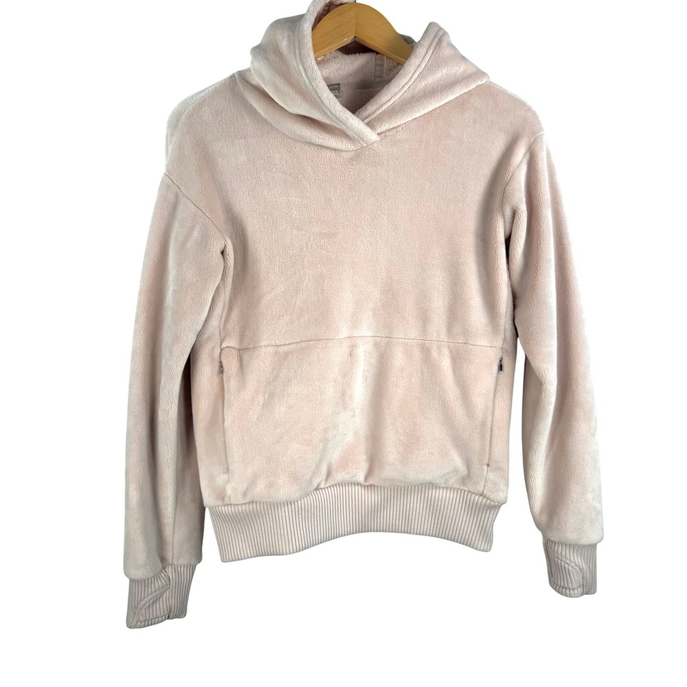 Athleta Girl Velour Hoodie baby Pink Size XL 14 Kangaroo Pocket  athleisure cozy